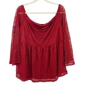 Torrid Red Lace Off the Shoulder Peplum Top Bell Sleeve - Size 2X‎